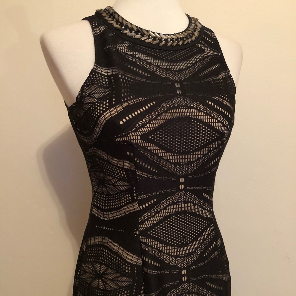 Maggy London Black Jewel Neckline Cocktail Dress - Picture 11 of 12